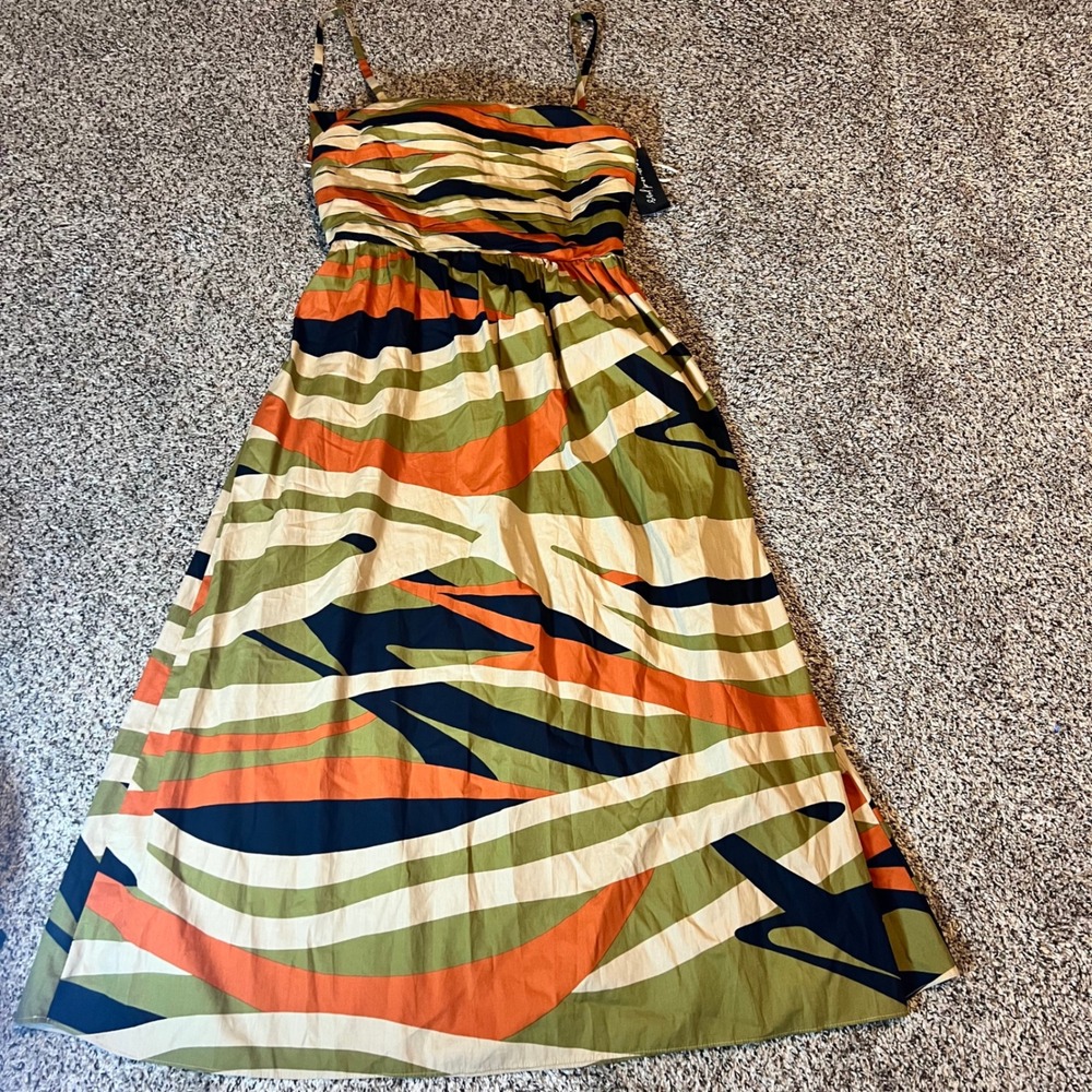 Sam and Jess Olive Drab Abstract Print Maxi Dress Tie Front Spaghetti Straps XL